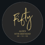 Sticker Rond Gold Lettering 50th Birthday Favor Merci<br><div class="desc">Cette simple vignette de remerciement personnalisée ajoutera des détails élégants à votre journée spéciale. Ce design est doté d'un script doré moderne qui affiche "Fifty" avec du texte personnalisé. Des invitations à 50e anniversaire et des fournitures de fête sont disponibles dans ma boutique BaraBomDesign.</div>