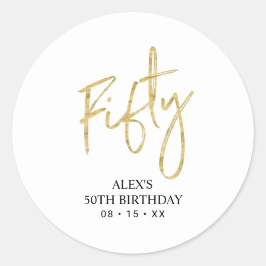 Sticker Rond Gold Lettering 50th Birthday Favor Merci (Devant)