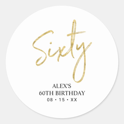 Sticker Rond Gold Lettering Soixante 60e fête d'anniversaire Fa (Devant)