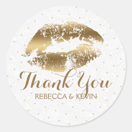 Sticker Rond Gold Lips Kiss & Gold Dots Merci (Devant)