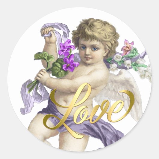 Sticker Rond Gold Love avec Cherub Rose Purple (Devant)