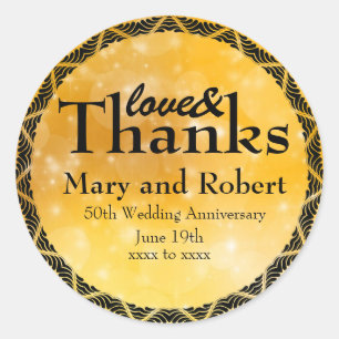 Sticker Rond Gold Love & Merci 50e anniversaire Mariage personn