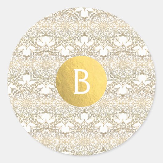 Sticker Rond Gold Mandala Blanc Moderne Mariage élégant Faveur (Devant)