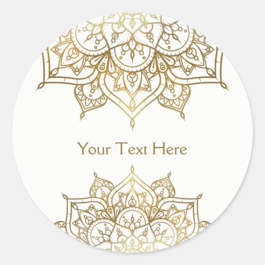 Sticker Rond Gold Mandala White Classy Modern Wedding Favoriser (Devant)