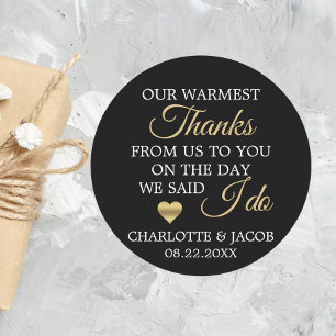 Sticker Rond GOLD Mariage Coeur le plus chaud Merci   MERCI