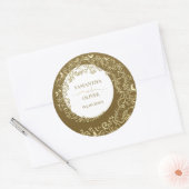 Sticker Rond Gold Mariage damassé (Enveloppe)