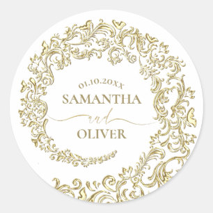 Sticker Rond Gold Mariage damassé