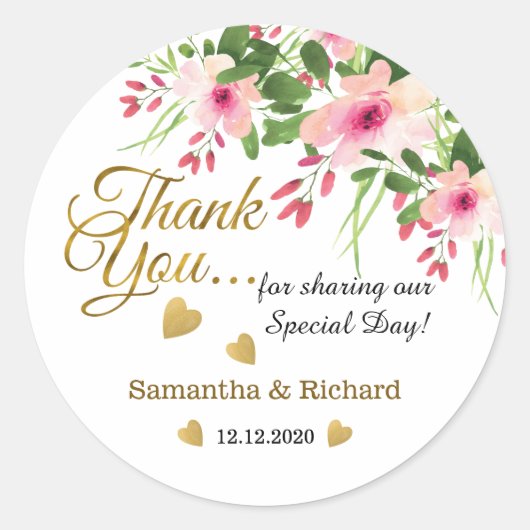 Sticker Rond Gold Merci Floral Mariage Faveur (Devant)