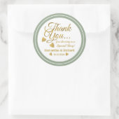Sticker Rond Gold Merci Sage Green Wedding Favor (Sac)