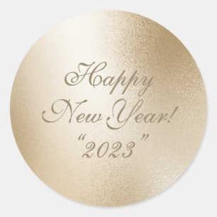 Sticker Rond Gold Metallic Elegant Joyeux Script de Nouvel An