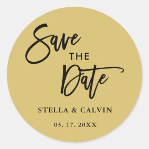Sticker Rond Gold Modern Calligraphie Mariage Enregistrer la da