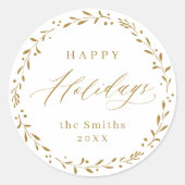 Sticker Rond Gold Modern script Happy Holidays Don (Devant)