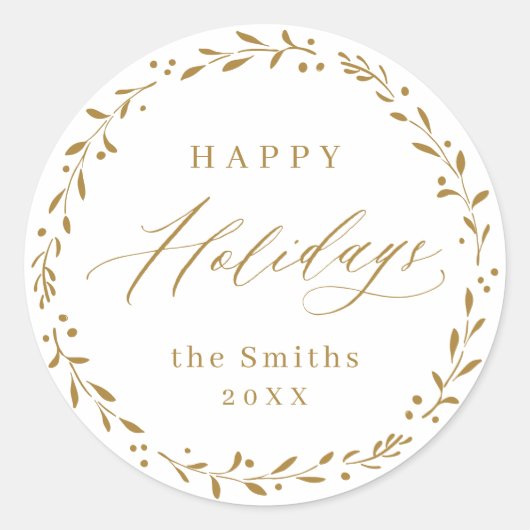 Sticker Rond Gold Modern script Happy Holidays Don (Devant)
