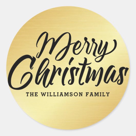 Sticker Rond Gold Modern Script Joyeux Noël personnalisé (Devant)