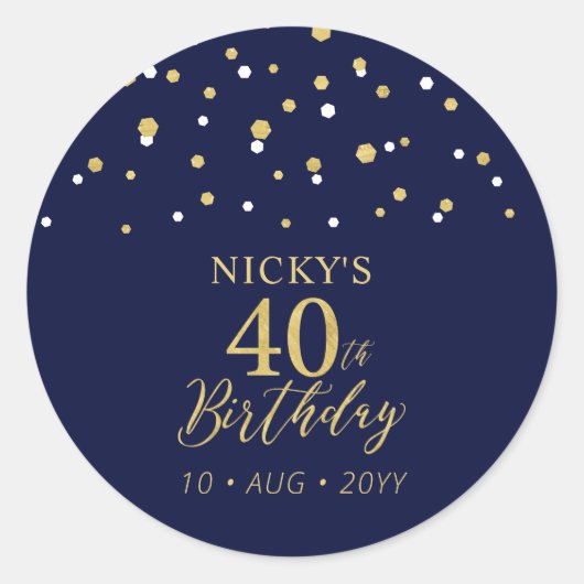 Sticker Rond Gold & Navy Blue 40e anniversaire Favor Merci (Devant)