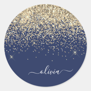 Sticker Rond Gold Navy Blue Girl Parties scintillant étincelant