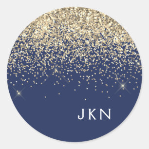 Sticker Rond Gold Navy Blue Girl Parties scintillant étincelant