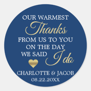 Sticker Rond GOLD Navy Blue Mariage Coeur le plus chaud Merci