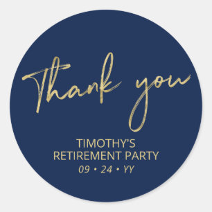 Sticker Rond Gold & Navy Blue Retraite Party Merci Favoriser