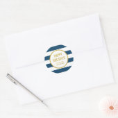 Sticker Rond Gold Navy Blue Stripes Happy Holidays Custom (Enveloppe)