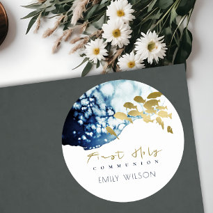 STICKER ROND GOLD NAVY SOUS L'EAU POISSON PREMIER SAINT COMMUNI