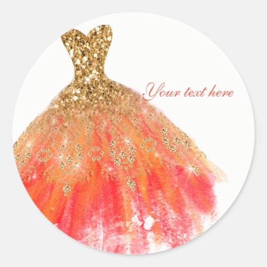 Sticker Rond Gold Orange Parties scintillant Glam Robe d'automn (Devant)