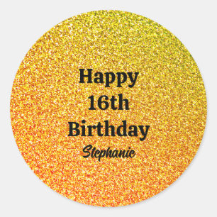 Sticker Rond Gold Parties scintillant Black Happy 16e anniversa