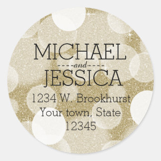 Sticker Rond Gold Parties scintillant Bokeh Nom et adresse pers