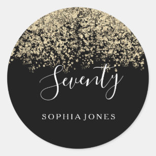 Sticker Rond Gold Parties scintillant Confetti Black 70e annive