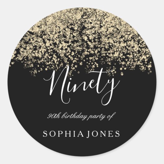 Sticker Rond Gold Parties scintillant Confetti Black 90e annive (Devant)