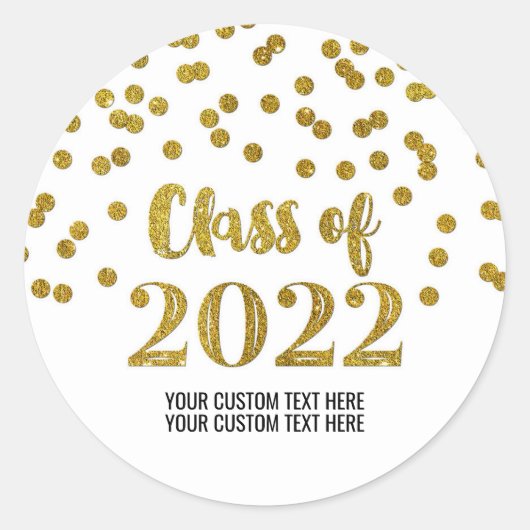 Sticker Rond Gold Parties scintillant Confetti Graduation 2022 (Devant)