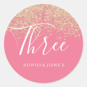 Sticker Rond Gold Parties scintillant Confetti rose 3e fête d'a