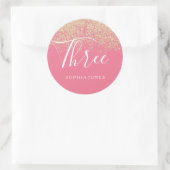 Sticker Rond Gold Parties scintillant Confetti rose 3e fête d'a (Sac)