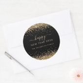Sticker Rond Gold Parties scintillant Nom Black Happy New Year (Enveloppe)