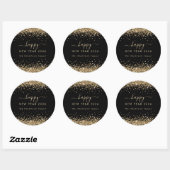 Sticker Rond Gold Parties scintillant Nom Black Happy New Year (Feuille)