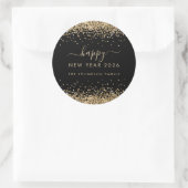 Sticker Rond Gold Parties scintillant Nom Black Happy New Year (Sac)