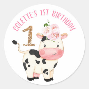 Sticker Rond Gold Parties scintillant One Cow Moos Premier anni