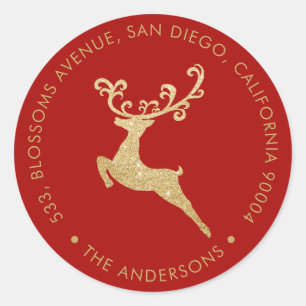 Sticker Rond Gold Parties scintillant Reindeder Red Return Adre