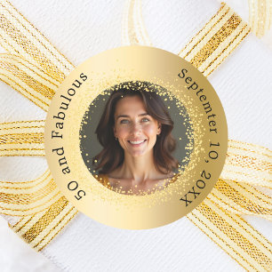 Sticker Rond Gold photo fabuleux anniversaire