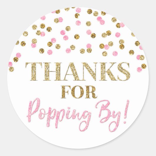 Sticker Rond Gold Pink Confetti Merci pour Popping By (Devant)
