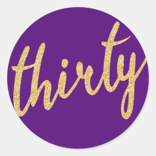 Sticker Rond Gold Purple 30 Anniversaire Parties scintillant de