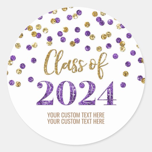 Sticker Rond Gold Purple Confetti Graduation 2024 (Devant)