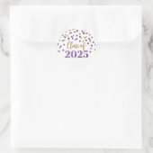 Sticker Rond Gold Purple Confetti Graduation 2025 (Sac)