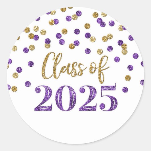 Sticker Rond Gold Purple Confetti Graduation 2025 (Devant)