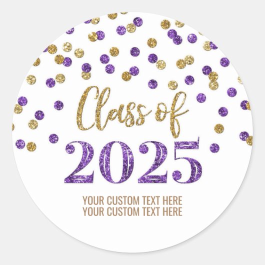 Sticker Rond Gold Purple Confetti Graduation 2025 (Devant)