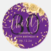 Sticker Rond Gold Purple Floral Parties scintillant 30e Anniver (Devant)