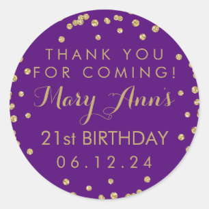 Sticker Rond Gold Purple Merci 21e anniversaire Confetti