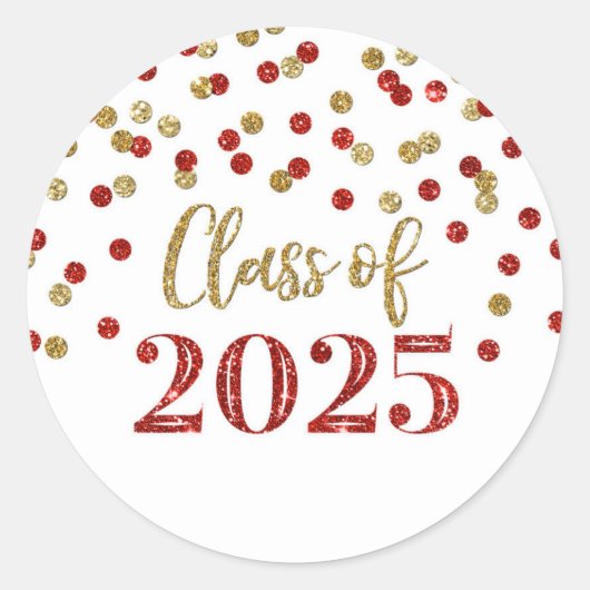 Sticker Rond Gold Red Confetti Graduation 2025 (Devant)