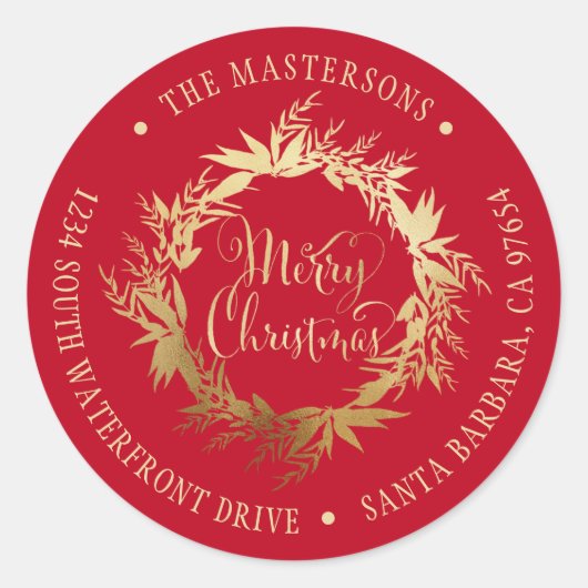 Sticker Rond Gold Red Merry Christmas Wire Retour Adresse (Devant)