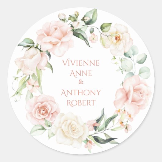 Sticker Rond Gold Rose Blush FlorNames Mariage Aquarelle (Devant)